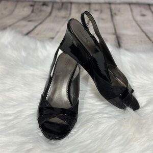 Nicole Shiny Black Slingback Heels